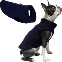 Gooby Fleece Vest Dog Sweater - Navy, Medium - Warm Pullover Fleece Dog Jacket With O-Ring Leash - Winter Small Dog Sweater Coat