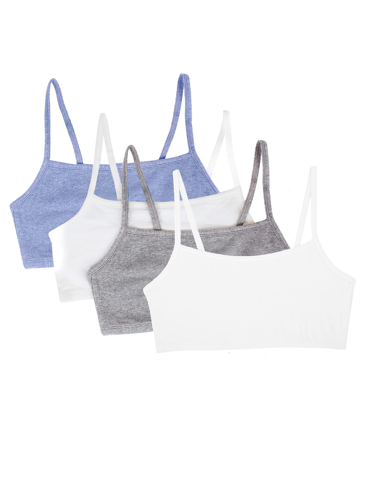 Fruit of the Loom womens Spaghetti Strap cotton Pullover Value Pack Sports Bra, Heather greyWhiteWhiteBlue Heather 4-pack, 36 US