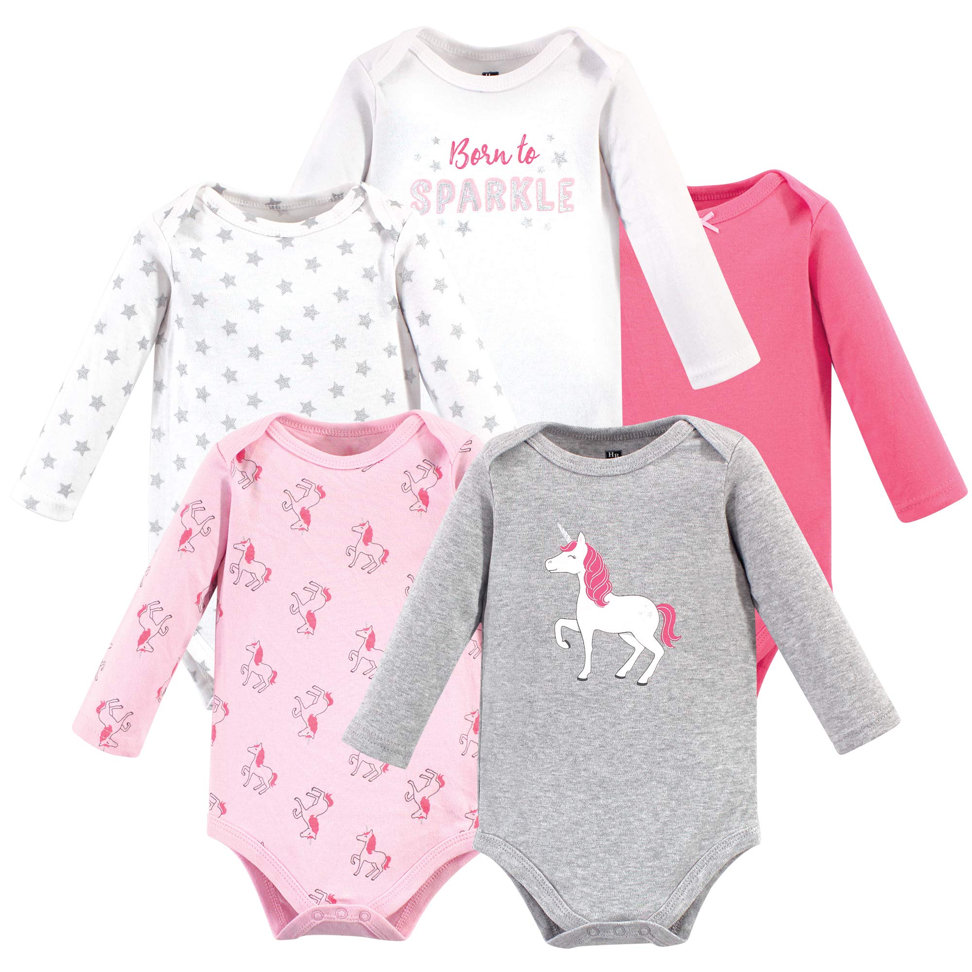 Hudson Baby Unisex Baby Cotton Long-Sleeve Bodysuits Pink Unicorn, 3-6 Months
