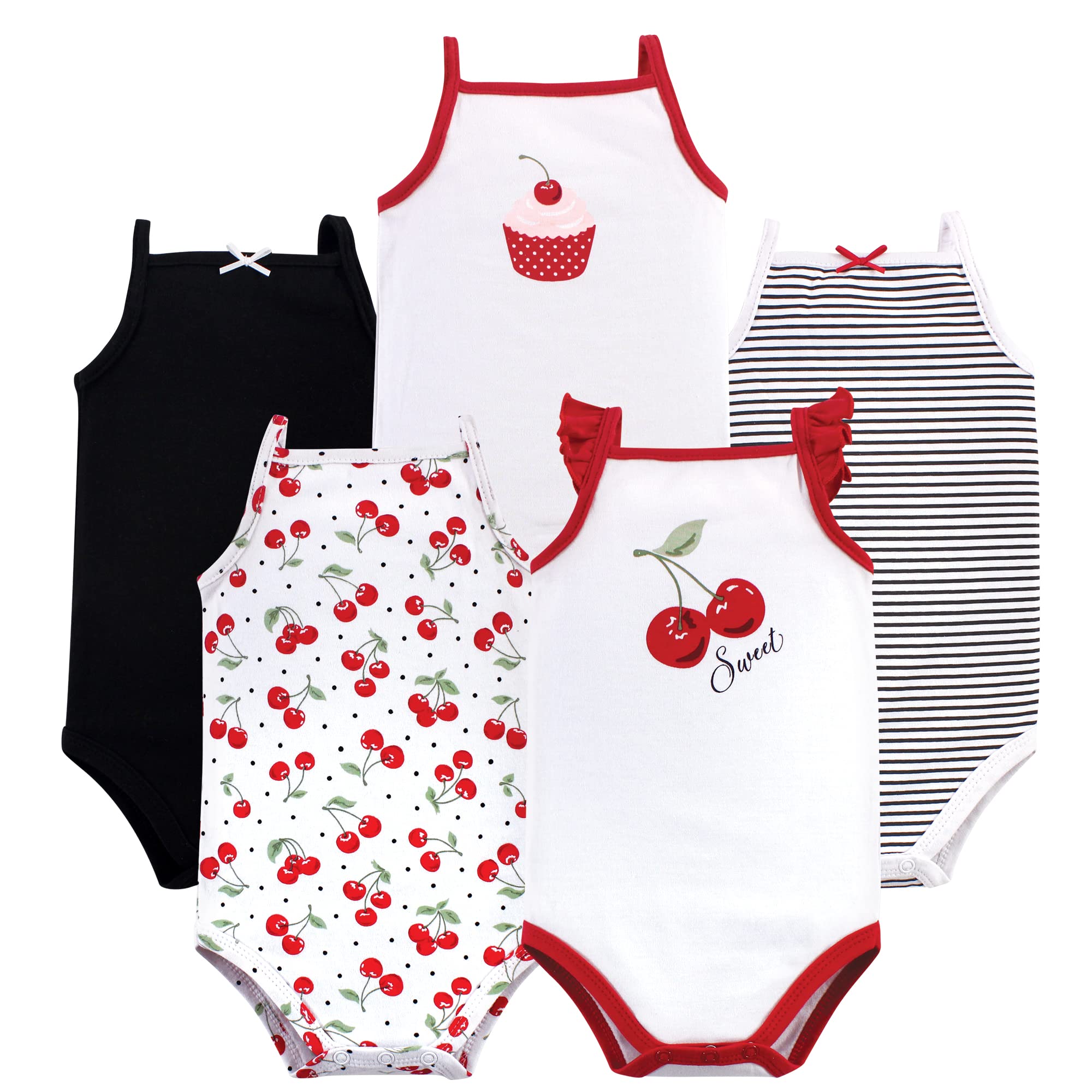 Hudson Baby Unisex Baby Cotton Sleeveless Bodysuits Cherries, 18-24 Months