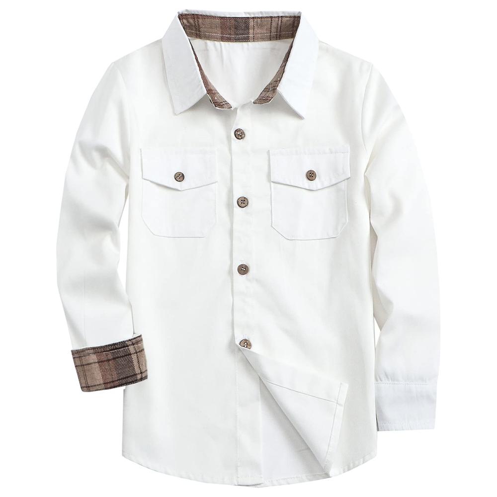 Sangtree Boys Long Sleeve Button Down Shirt Solid Casual Dress Shirt White, 5-6 Years = Tag 130