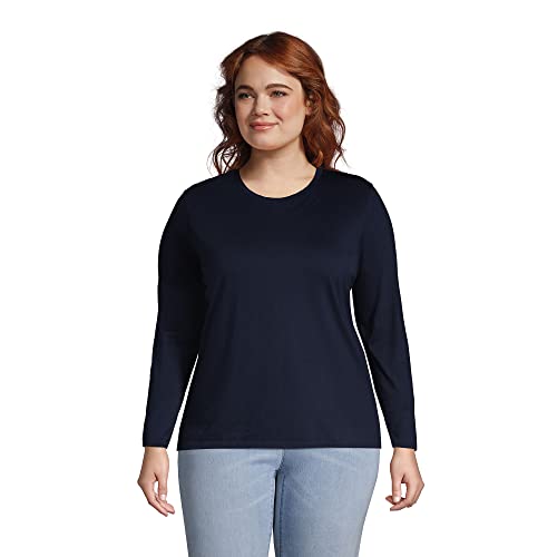 lands\' end Lands End Women Relaxed Supima Long Sleeve crew Radiant Navy Regular Small
