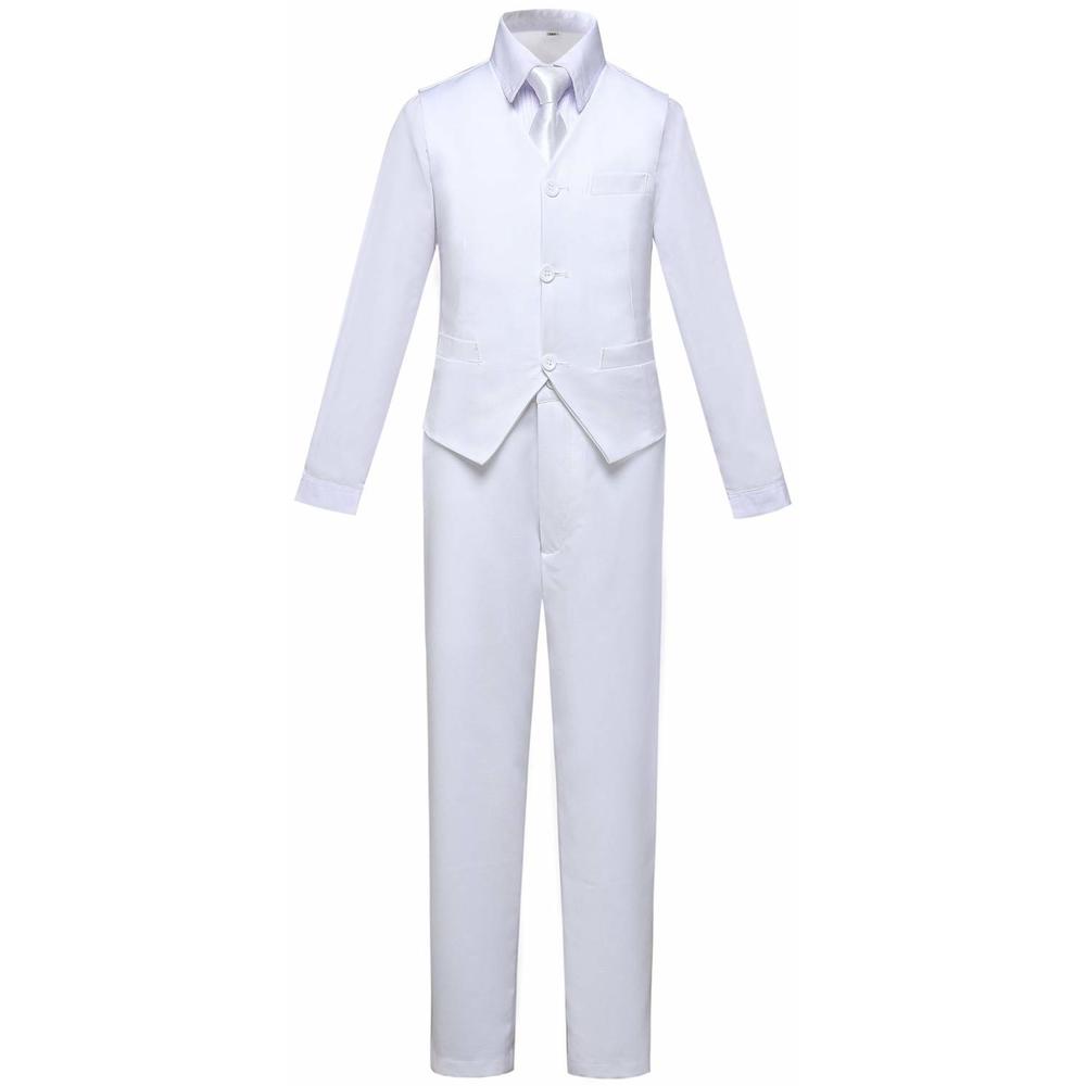 Visaccy White Suit For Boys Tuxedo Kid Suits Outfit Dress Shirt Pants Blazer Vest Size 10