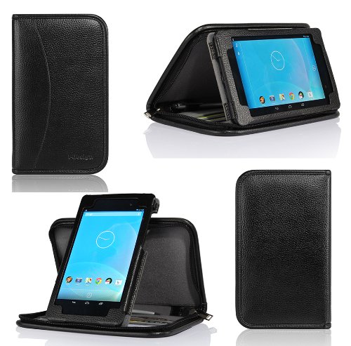 i-design Nexus 7 FHD (2013) Premium Leather Zippered Executive Folio Book Case with Inner Stand (Black)