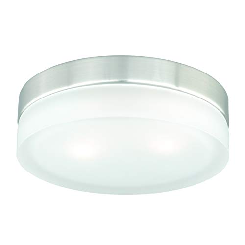 Vaxcel Loft 9-in W Satin Nickel Flush Mount Ceiling Light Fixture White Glass