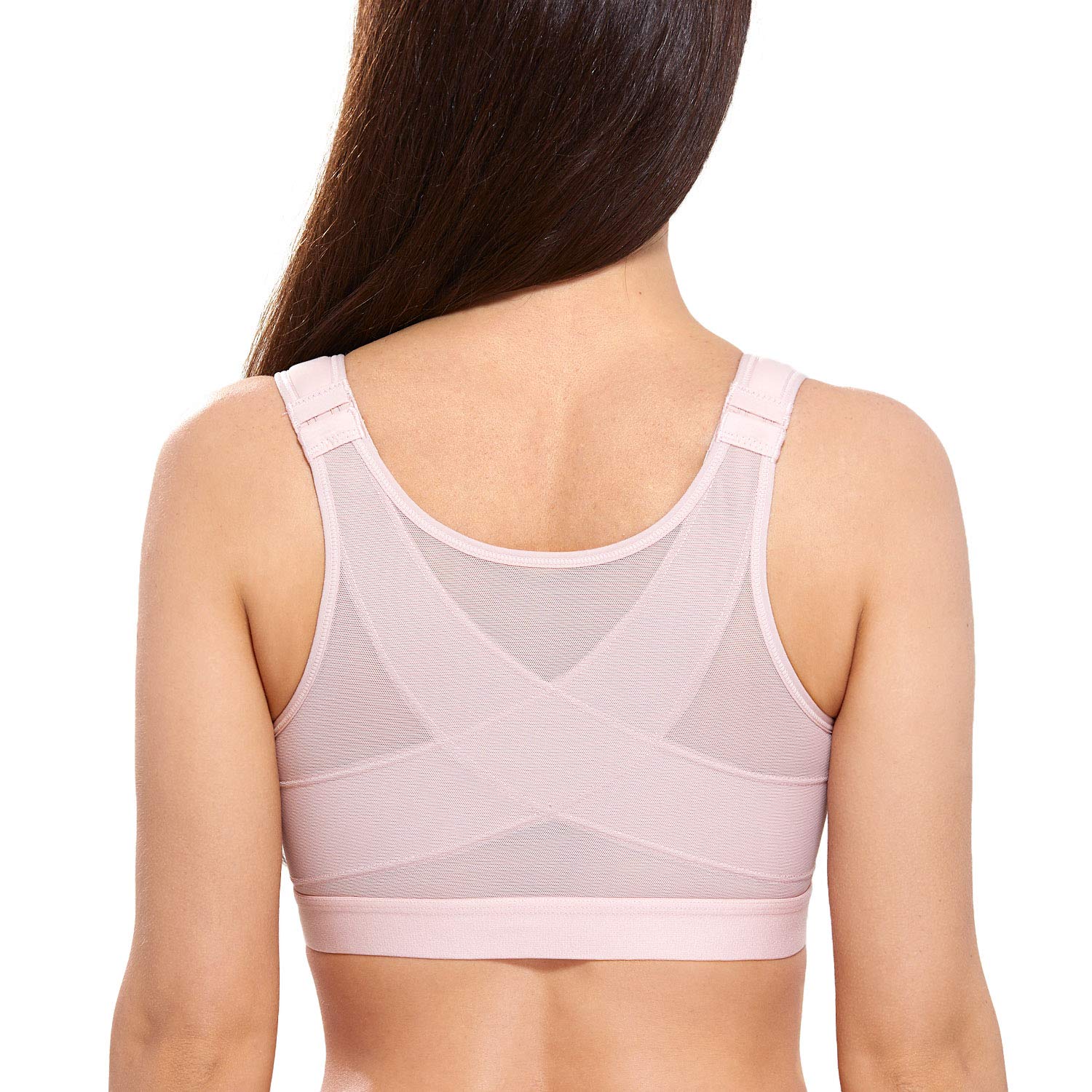 DELIMIRA Women's Full Coverage Front Closure Wire Free Back Support Posture  Bra Gentle Rose 46D