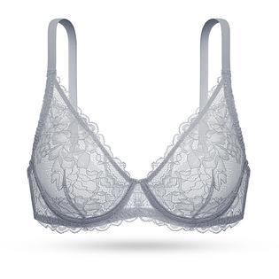 Deyllo Women's Sexy Lace Bra Non-Padded Underwire See Through Unlined Bra  Mesh Sheer Plunge Low Cut Bralettes(Grey,36A)