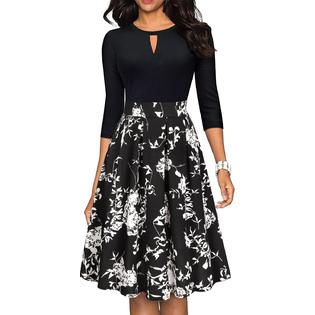 CHICCLOTH Work Dresses for Women Round Neck 3/4 Sleeve Fall Knee Length A Line Church CHICCLOTH Work Dresses for Women Round Neck 3/4 Sleeve Fall Knee Length A Line Church