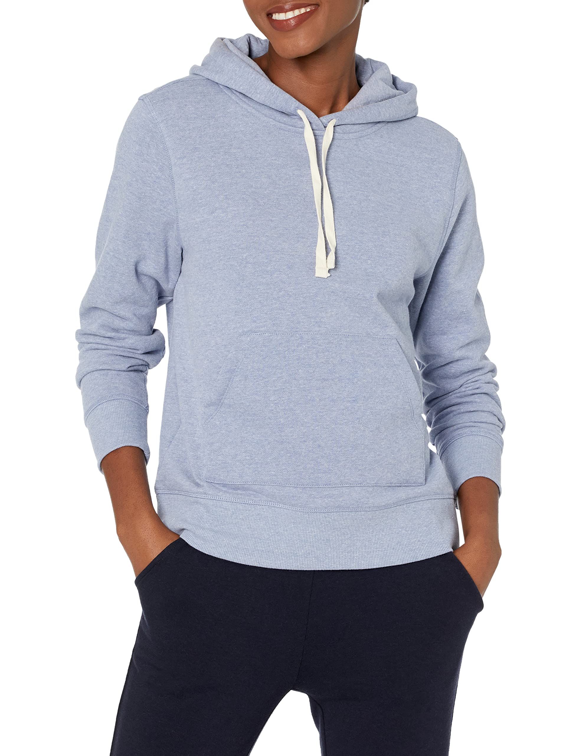 Amazon Essentials Essentials Womens French Terry Fleece Pullover Hoodie  (Available in Plus Size), Indigo Blue Heather, Small