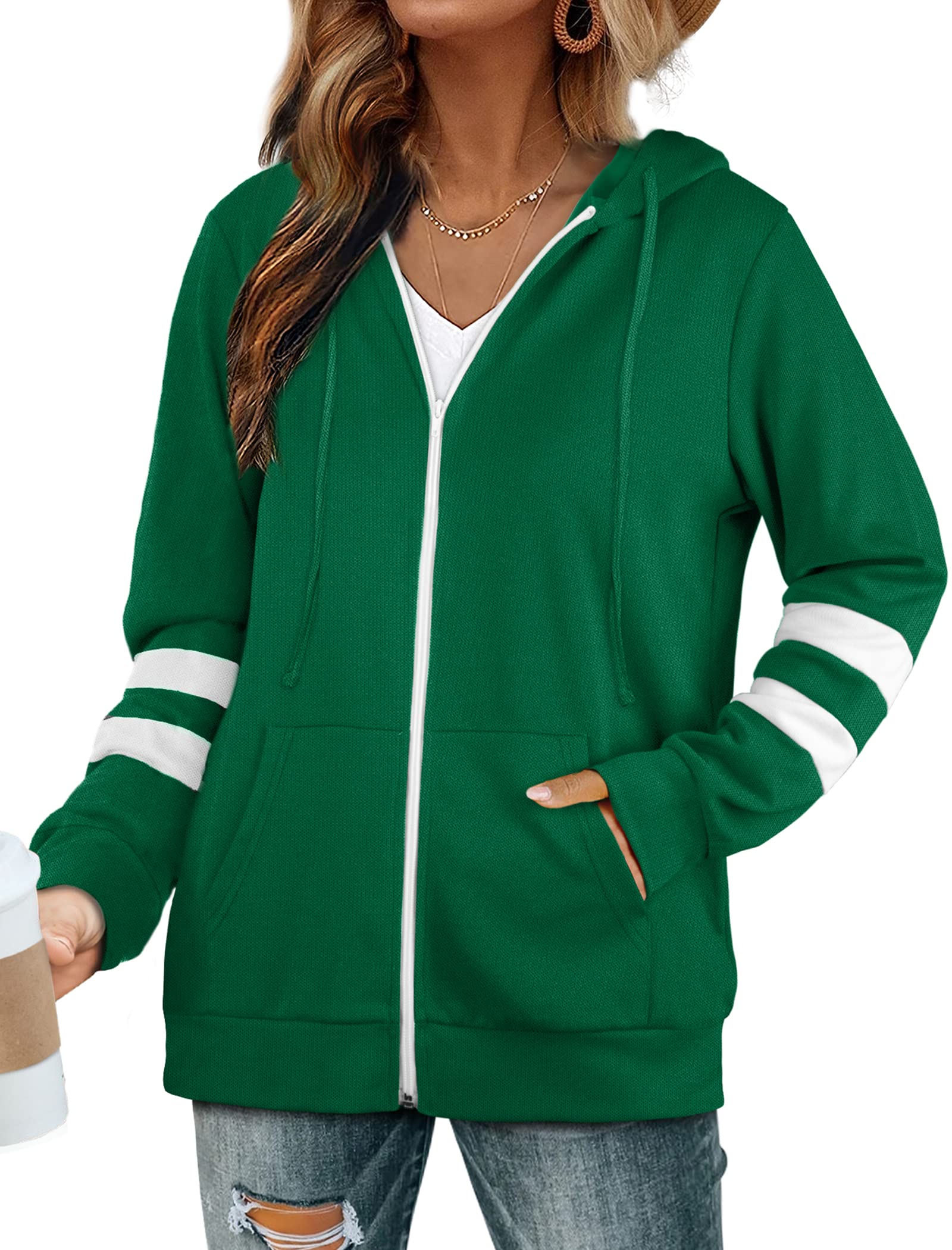 Bofell green Hoodies for Women Zip Up Sweatshirt Jackets for Women with  Zipper Pockets Plus Size 3XL