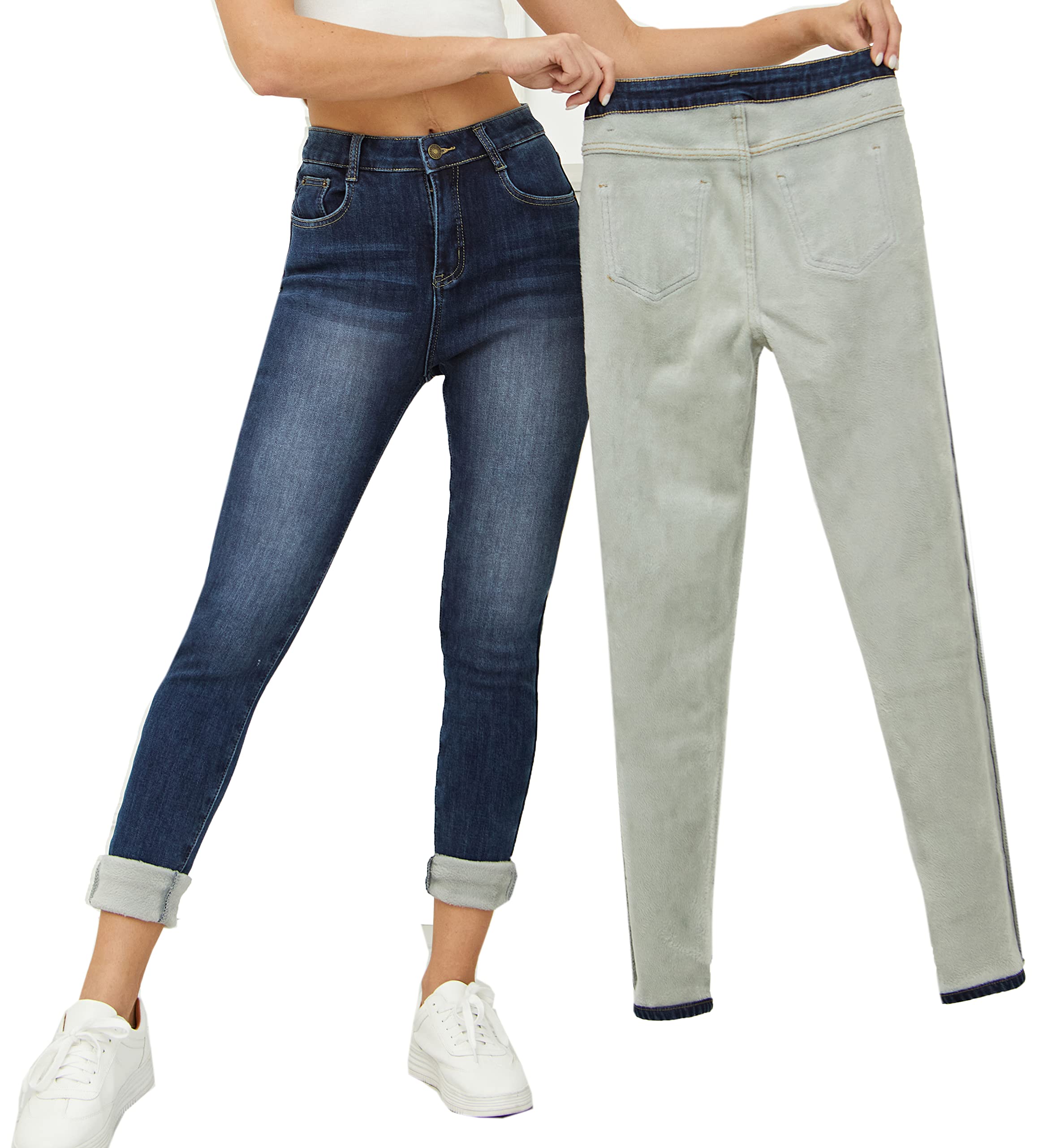 Yehopere Womens Plus Size Thermal Winter Fleece Lined Jeans Denim Pants  Leggings 5X