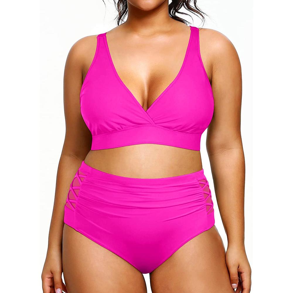 Yonique Womens Plus Size Bikini High Waisted Swimsuits Two Piece Bathing Suits Tummy Control Swimwear Pink 22Plus