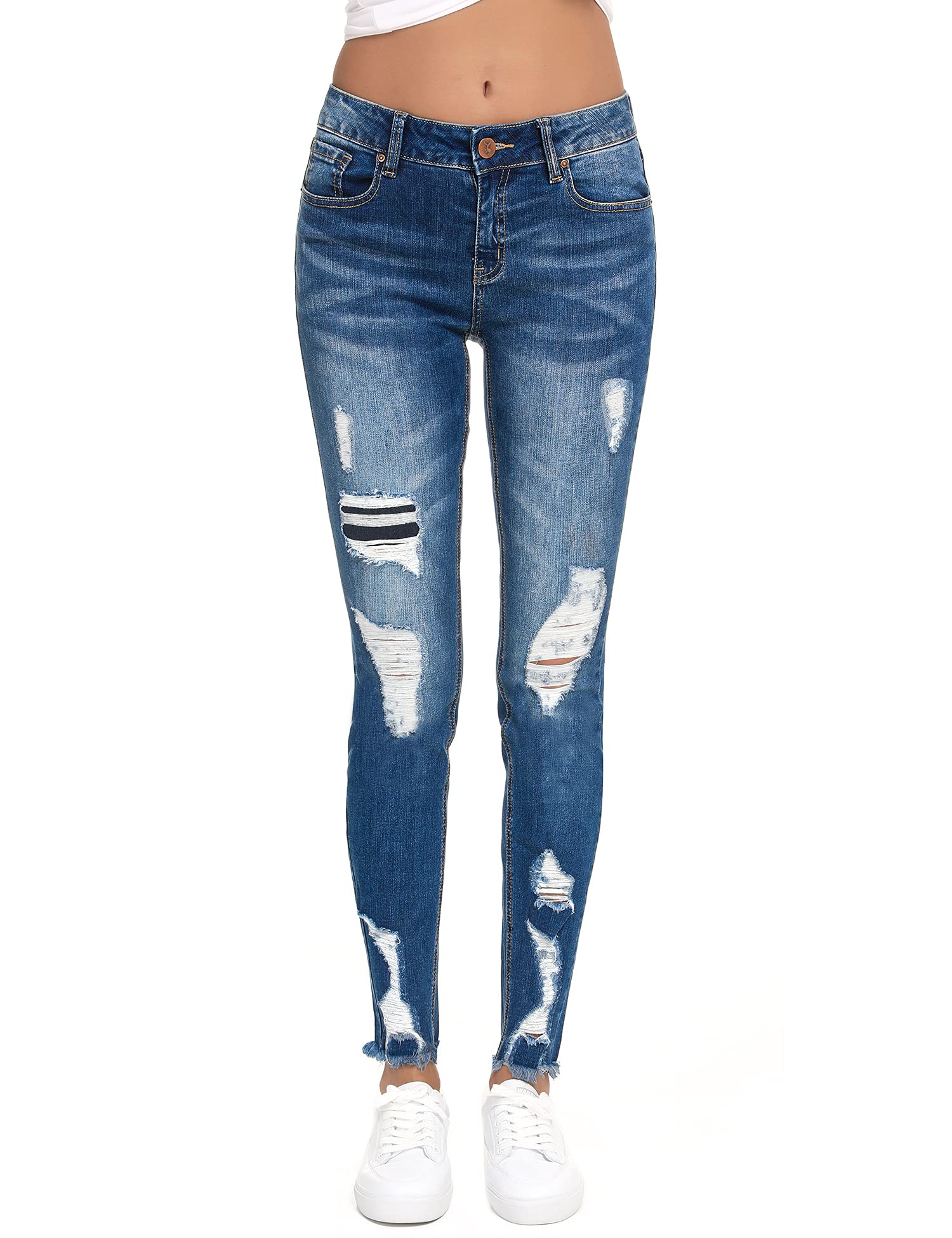 Resfeber Womens Ripped Boyfriend Jeans cute Distressed Jeans Stretch Skinny Jeans with Hole