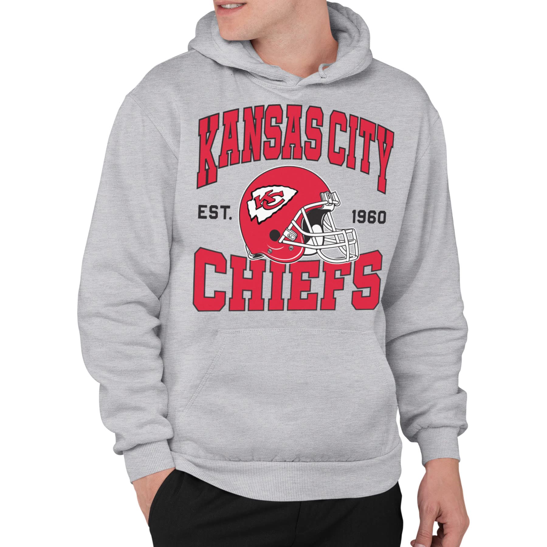 Junk Food Clothing x NFL - Kansas City Chiefs - Team Helmet - Adult Pullover Hooded Sweatshirt for Men and Women - Size Small