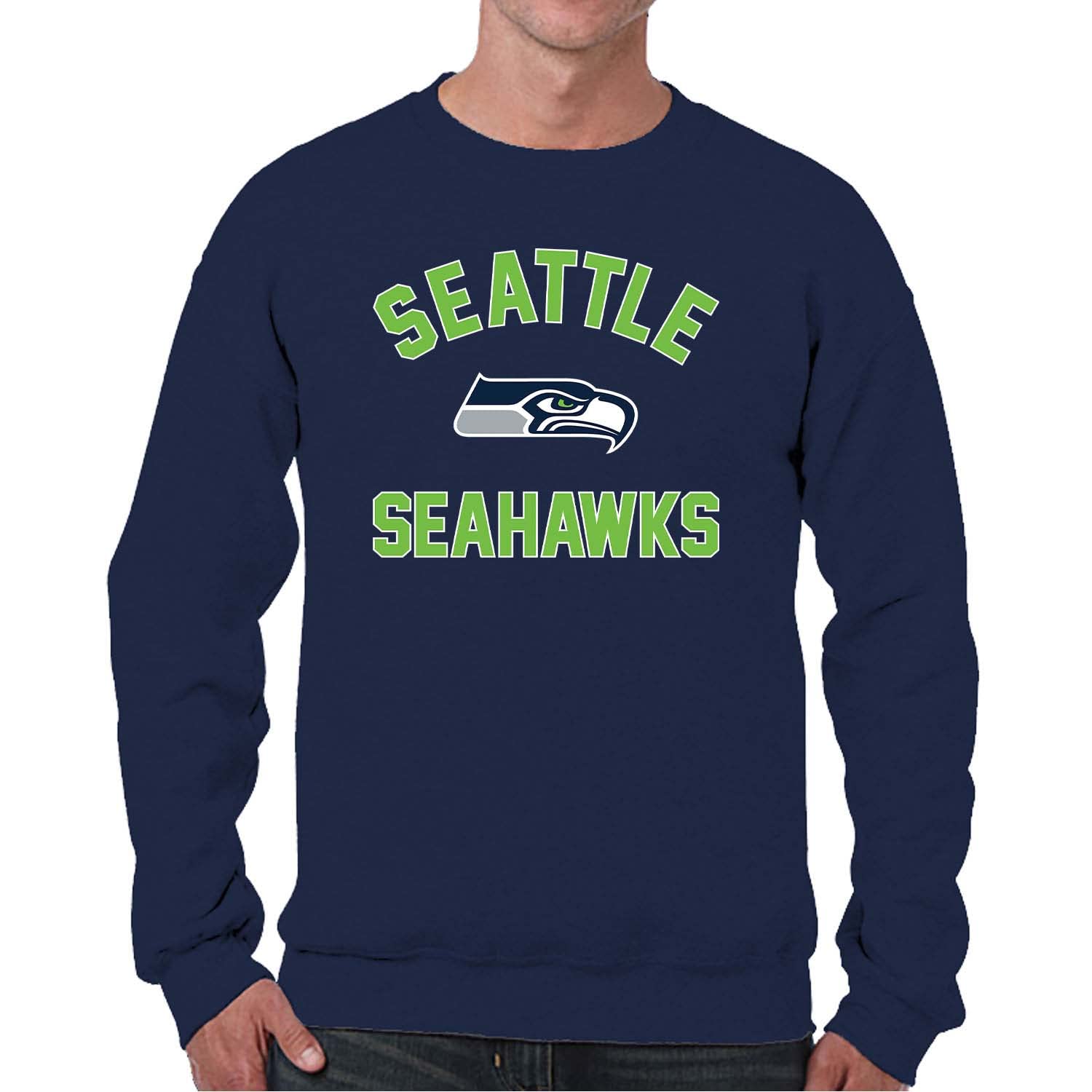 Team Fan Apparel NFL Gameday Adult Crewneck Sweatshirt, Lightweight Tagless Pullover Pro Football Sweatshirt (Seattle Seahawks - Blue, Adult XX-Large)