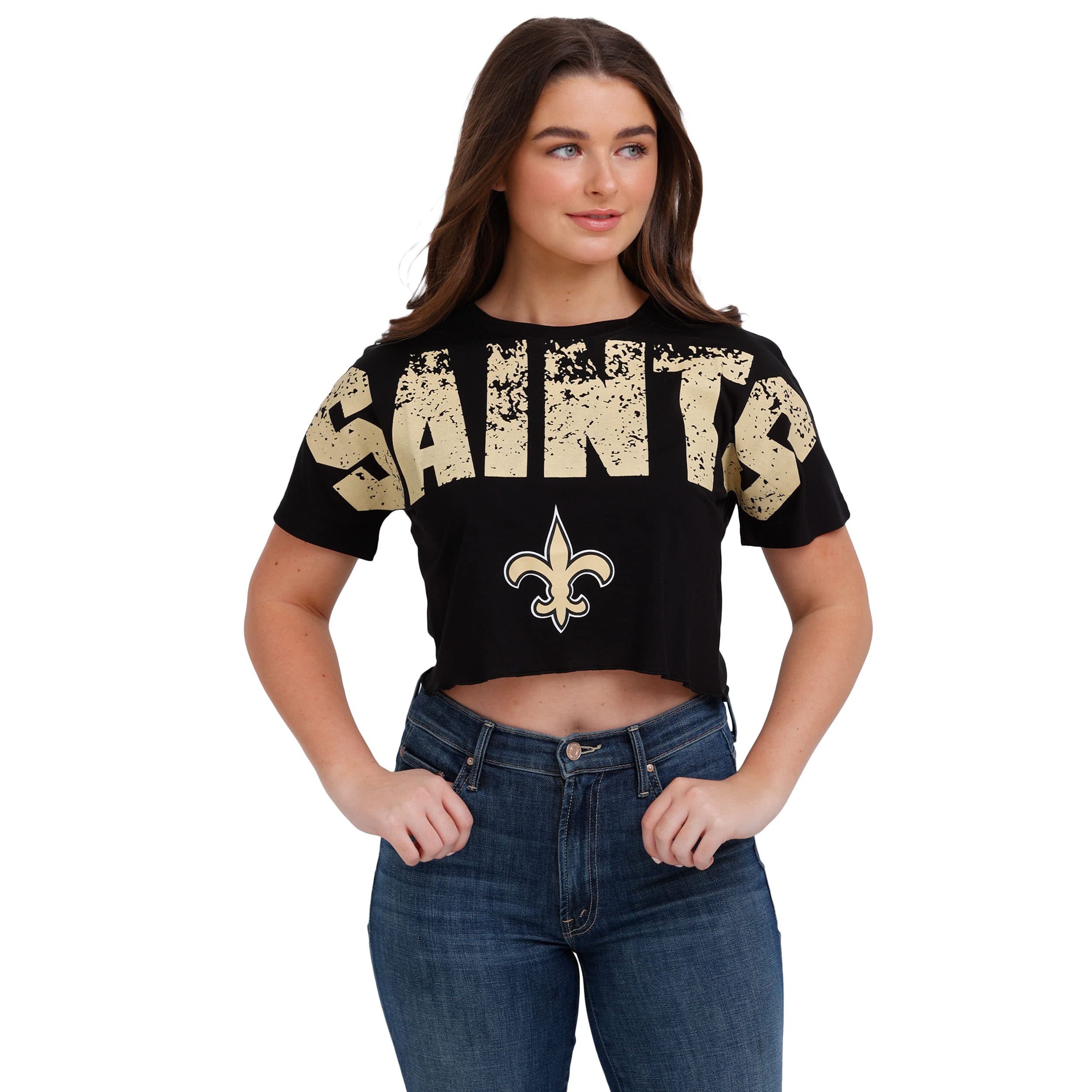 FOCO New Orleans Saints NFL Womens Distressed Wordmark Crop Top