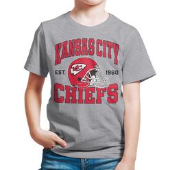 Junk Food Clothing x NFL - Kansas City Chiefs - Team Helmet - Kids Short Sleeve T-Shirt for Boys and Girls - Size Small