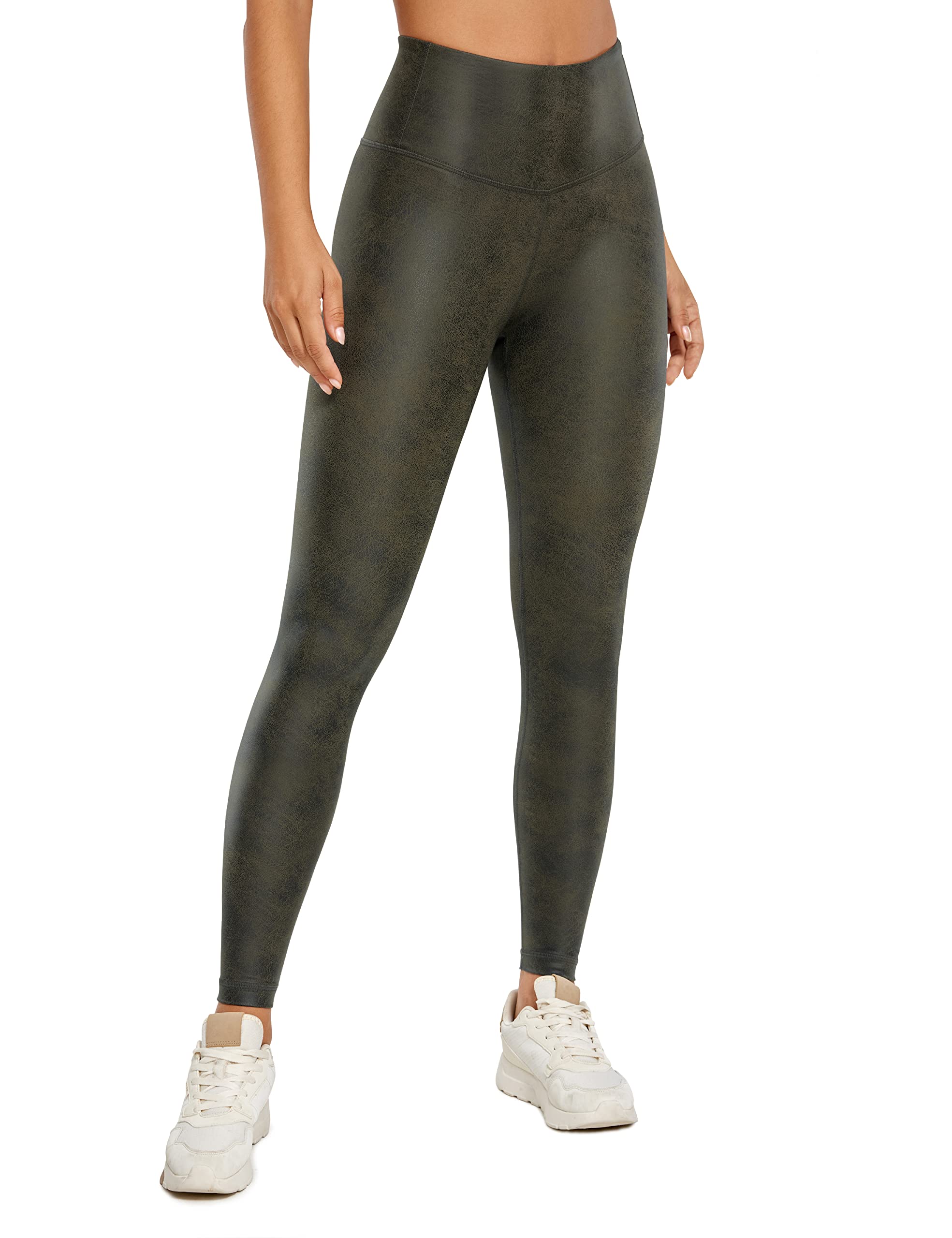 CRZ YOGA cRZ YOgA Matte Faux Leather Leggings for Women 28 - High Waisted  Stretch Full Length Leather Pants Workout Pleather Tights green