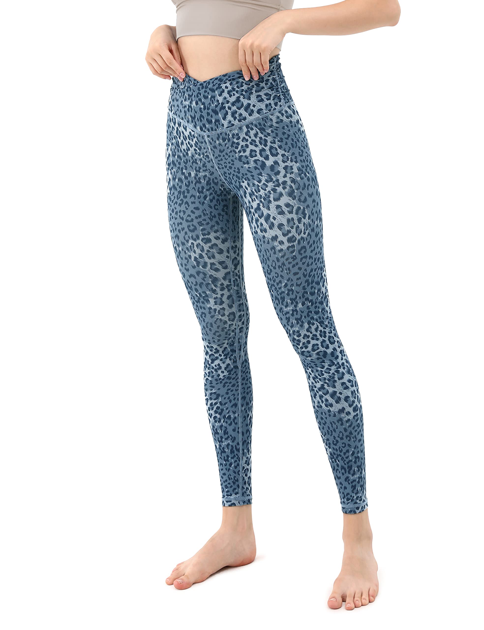ODODOS Womens cross Waist 78 Yoga Leggings with Inner Pocket, Workout  Running Tights Yoga Pants -Inseam 25, Blue Leopard, Large