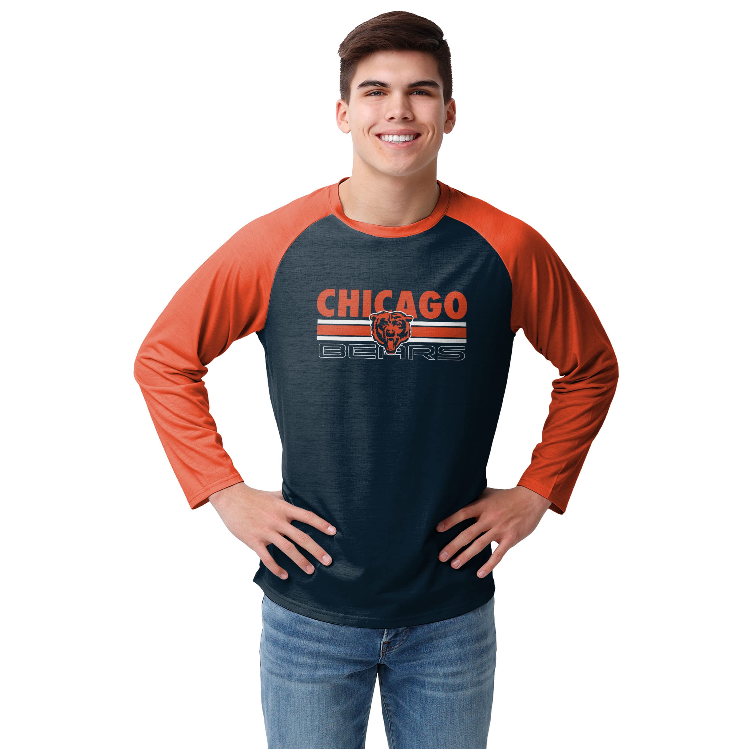 FOCO Chicago Bears NFL Mens Colorblock Wordmark Raglan T-Shirt