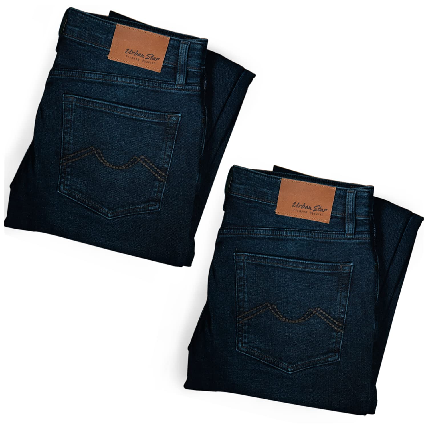 Urban Star Mens Jeans Relaxed Fit 2-Pack - Straight Leg Stretch Jeans for Men - Ultimate comfort Superflex Dark Blue Bundl