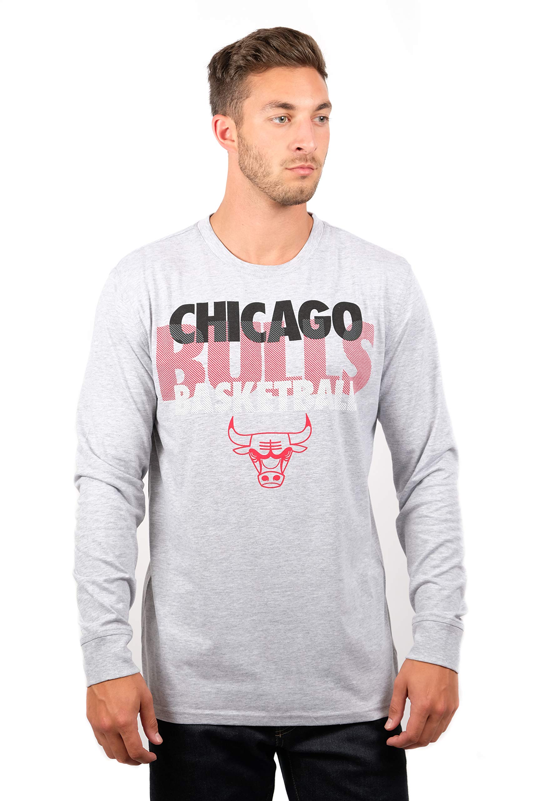 Ultra game NBA chicago Bulls Mens Supreme Long Sleeve Pullover Tee Shirt,  Heather gray, XX-Large