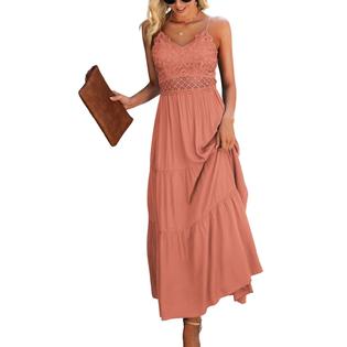 Dokuritu Women's Pink Dress Crochet Lace Maxi Dress Solid Color Boho Vacation Bridesmaid Summer Spaghetti Strap Dokuritu Women's Pink Dress Crochet Lace Maxi Dress Solid Color Boho Vacation Bridesmaid Summer Spaghetti Strap