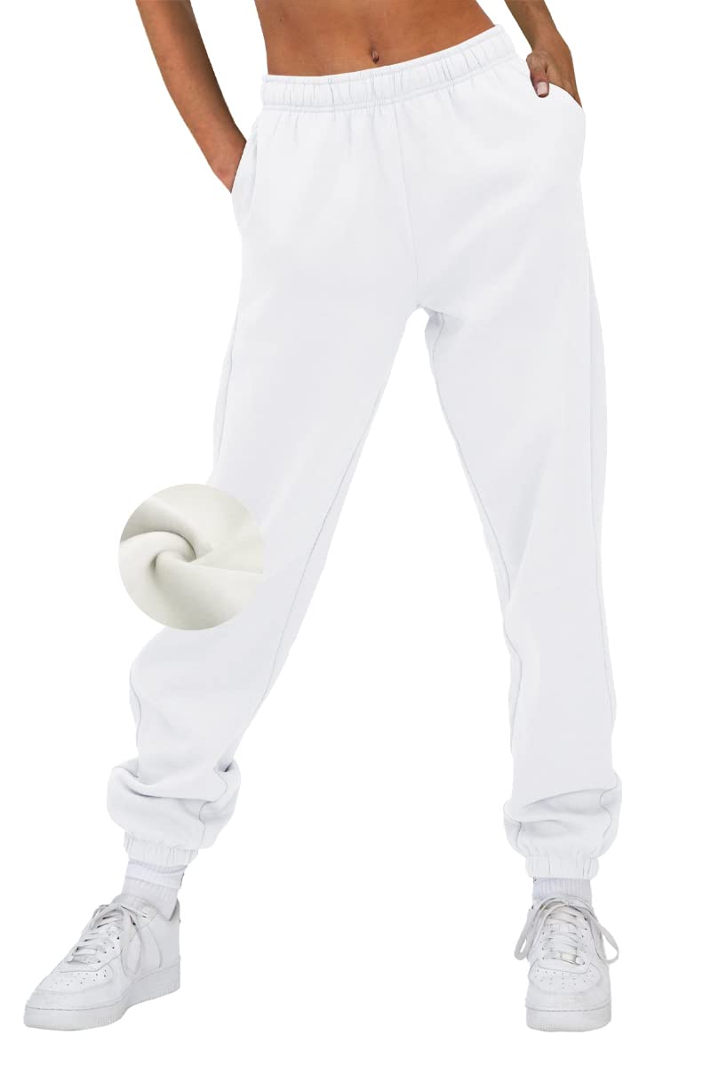 AUTOMET WomenAs casual Baggy Fleece Sweatpants High Waisted Joggers Pants  Athletic Lounge Trousers with Pockets White