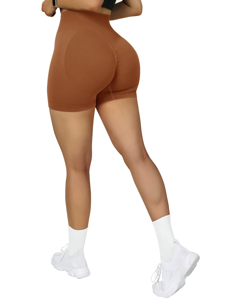 SUUKSESS Women Seamless Booty Shorts Scrunch Butt Lifting High Waisted  Workout Shorts (3 Brown, S)