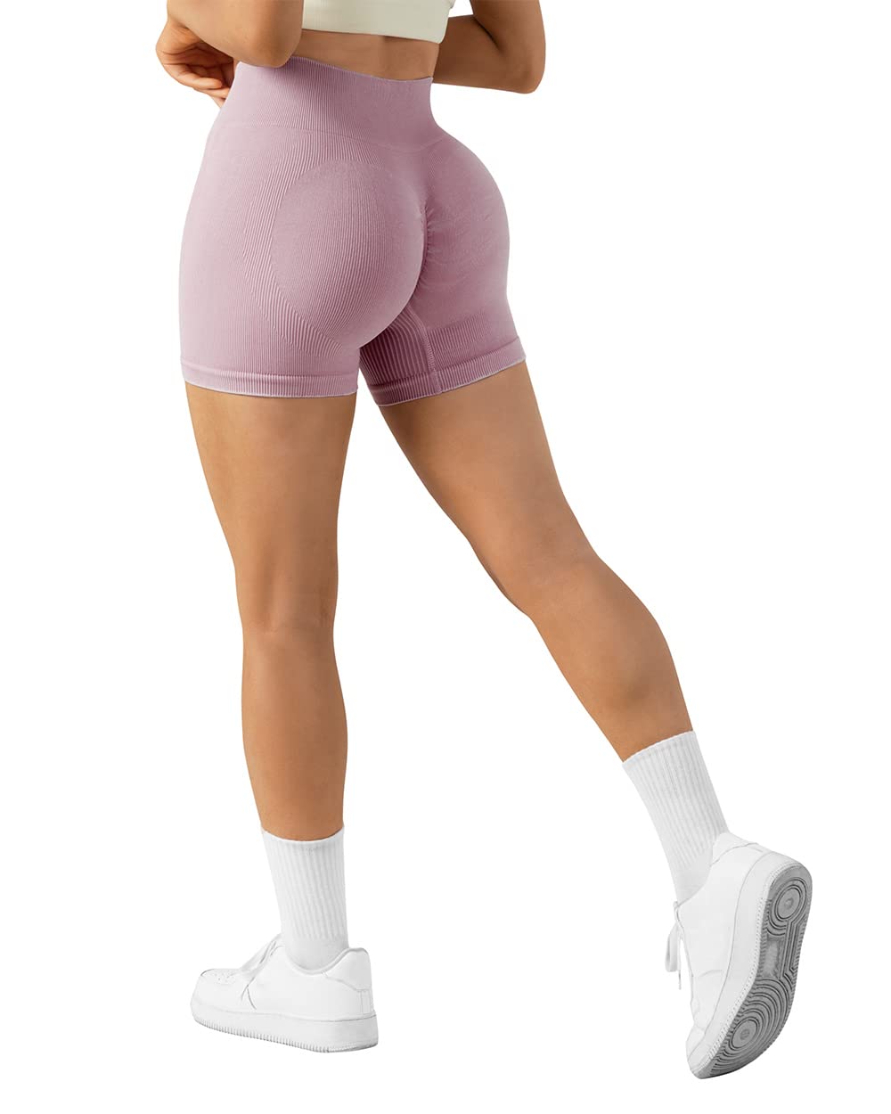 SUUKSESS Women Seamless Booty Shorts Scrunch Butt Lifting High Waisted Workout Shorts (3 Acid Wash Pink, S)