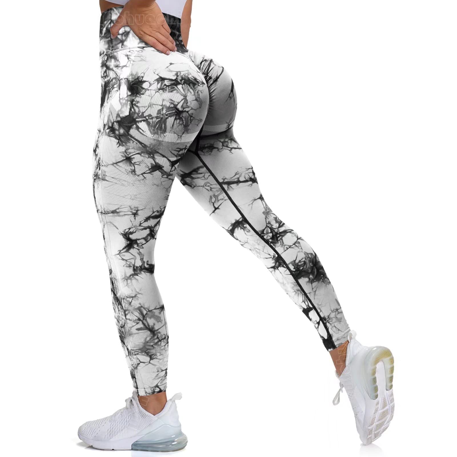 MoHuaChi MOHUACHI High Waisted Leggings for Women Tummy Control Butt  Lifting Yoga Pants Workout Compression Tights ((#3) Tie Dye Black Wh