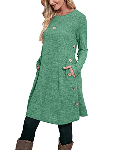 OFEEFAN Winter Dresses for Women christmas Dress Long Sleeve green L