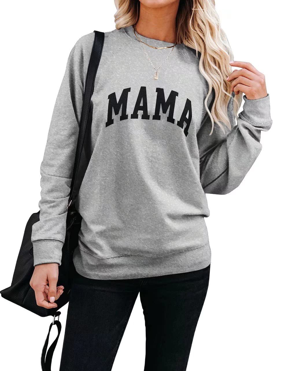 LEEDYA Women casual Sweatshirts Fall graphic Pullover Tops Fashion Long Sleeve Tee Shirts gray X-Large