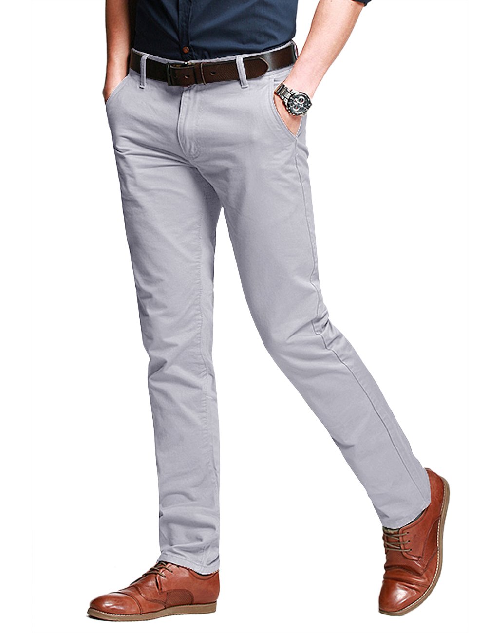 Match Mens Slim Fit Tapered Stretchy casual Pants ((42W x 31L, 8050 Light gray)