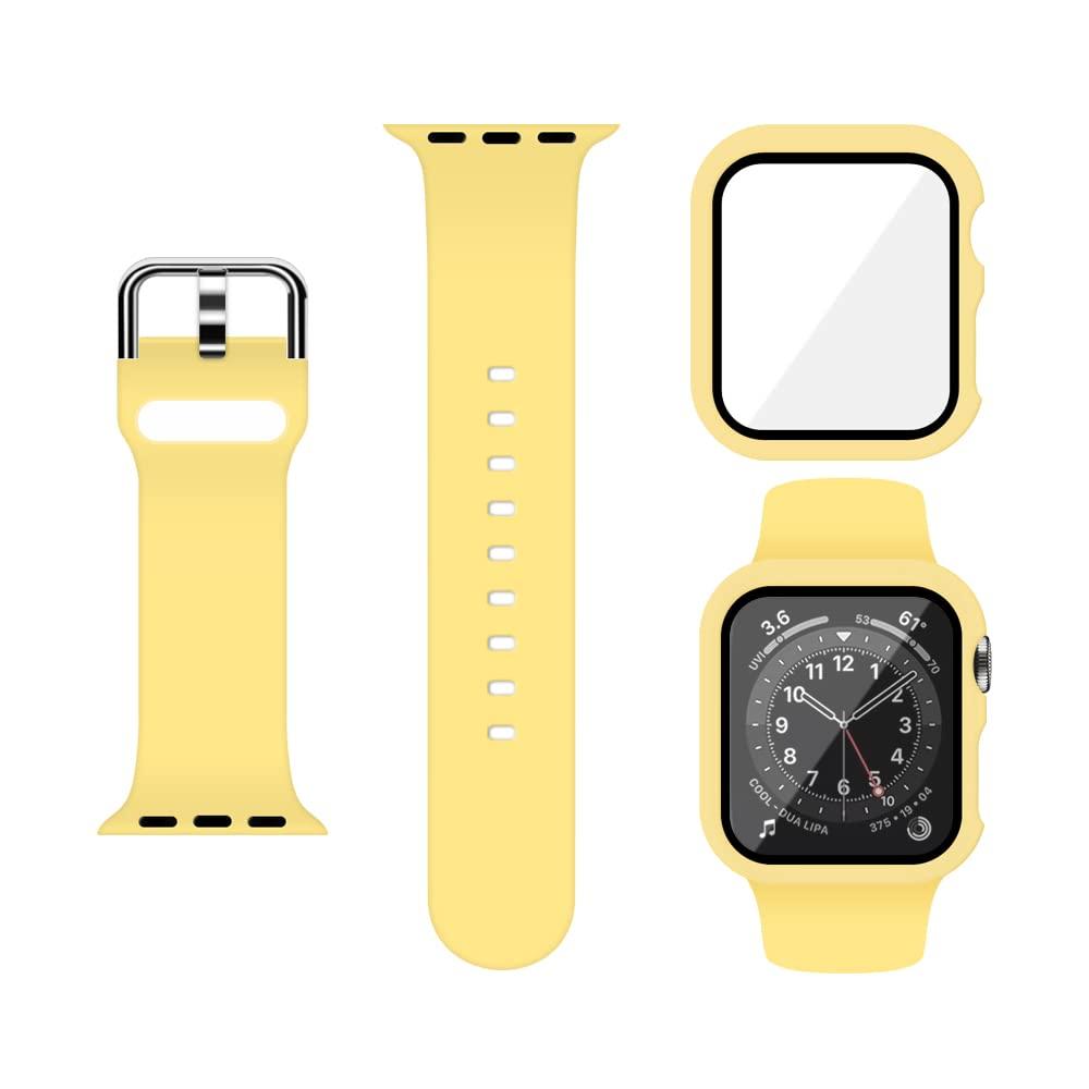 XFEN Sport Silicone S/M Size Band and Case with Screen Protector for Apple Watch Series 7 Series 8 Series 9 45mm - Yellow