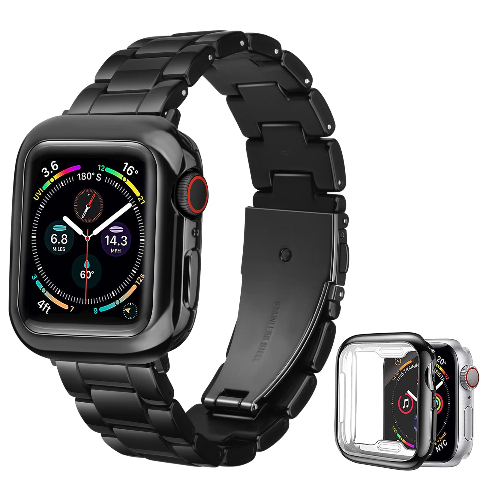 Omter Band with case compatible with Apple Watch 49mm 45mm 44mm 42mm 41mm 40mm 38mm, Women Men Fashion Resin Strap Bumper compat