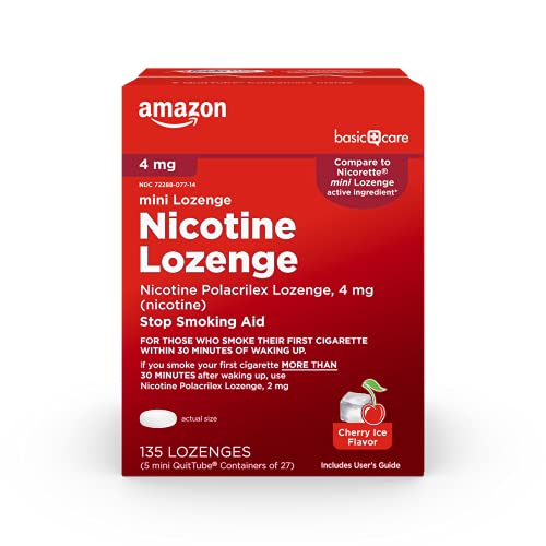 Amazon Basic care Nicotine Mini Lozenge, Stop Smoking Aid, Nicotine Polacrilex 4 mg (nicotine), cherry Ice Flavor