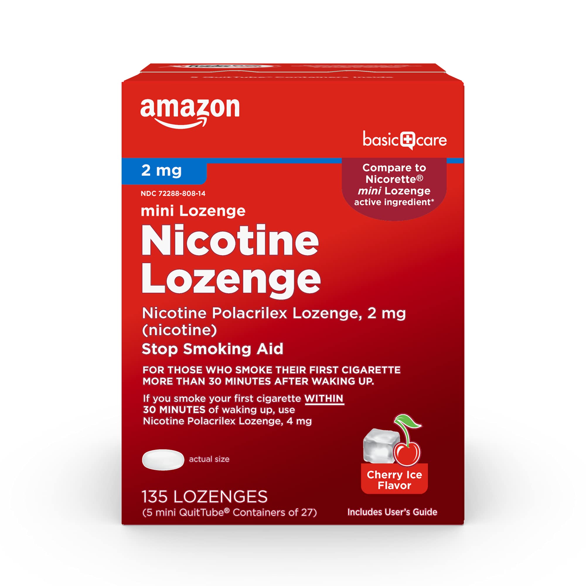 Amazon Basic care Nicotine Mini Lozenge, Stop Smoking Aid, Nicotine Polacrilex 2 mg (nicotine), cherry Ice Flavor
