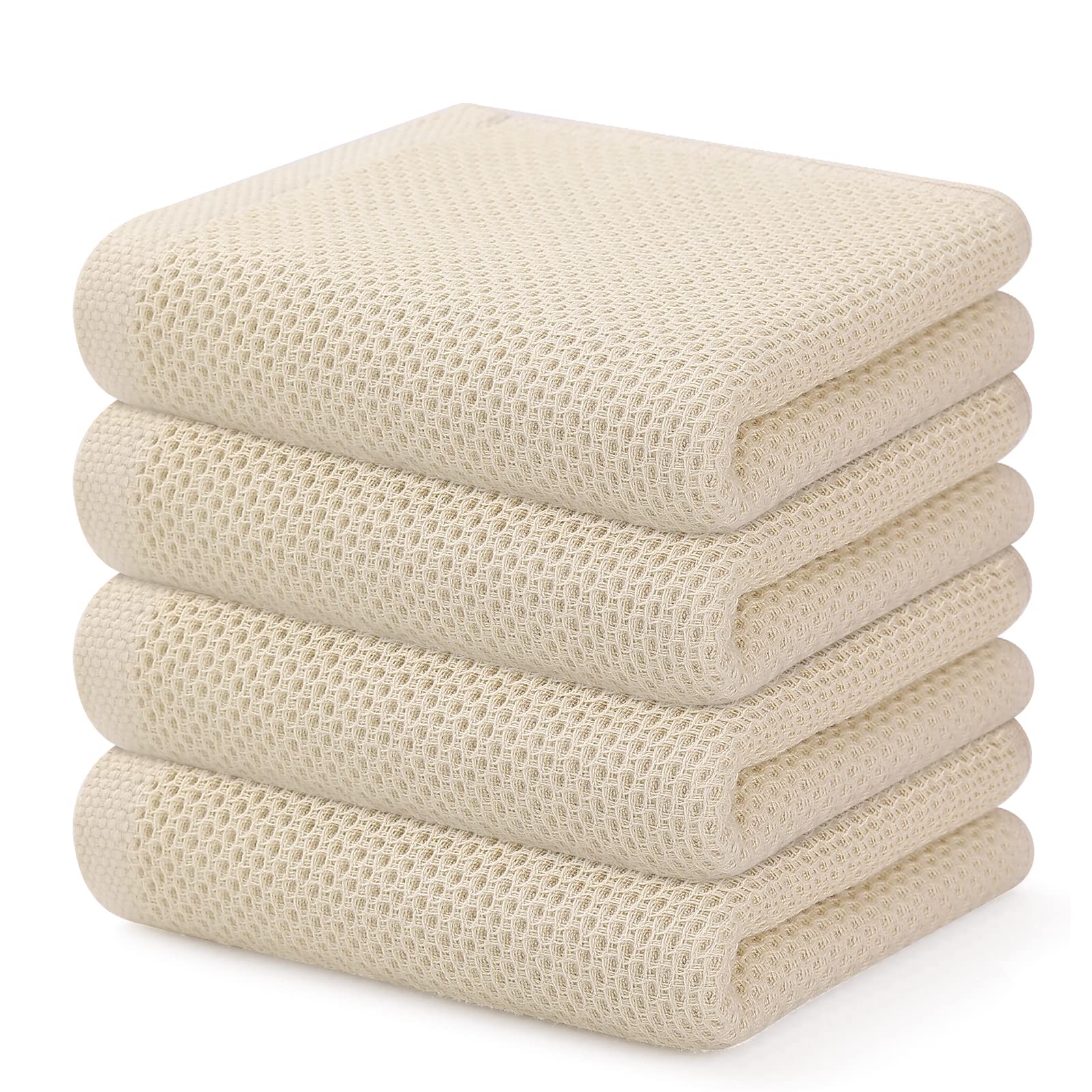 Kitinjoy 100% cotton Waffle Weave Kitchen Dish Towels, Super Soft and Absorbent Kitchen Towels, Set of 4, 13 in x 28 in