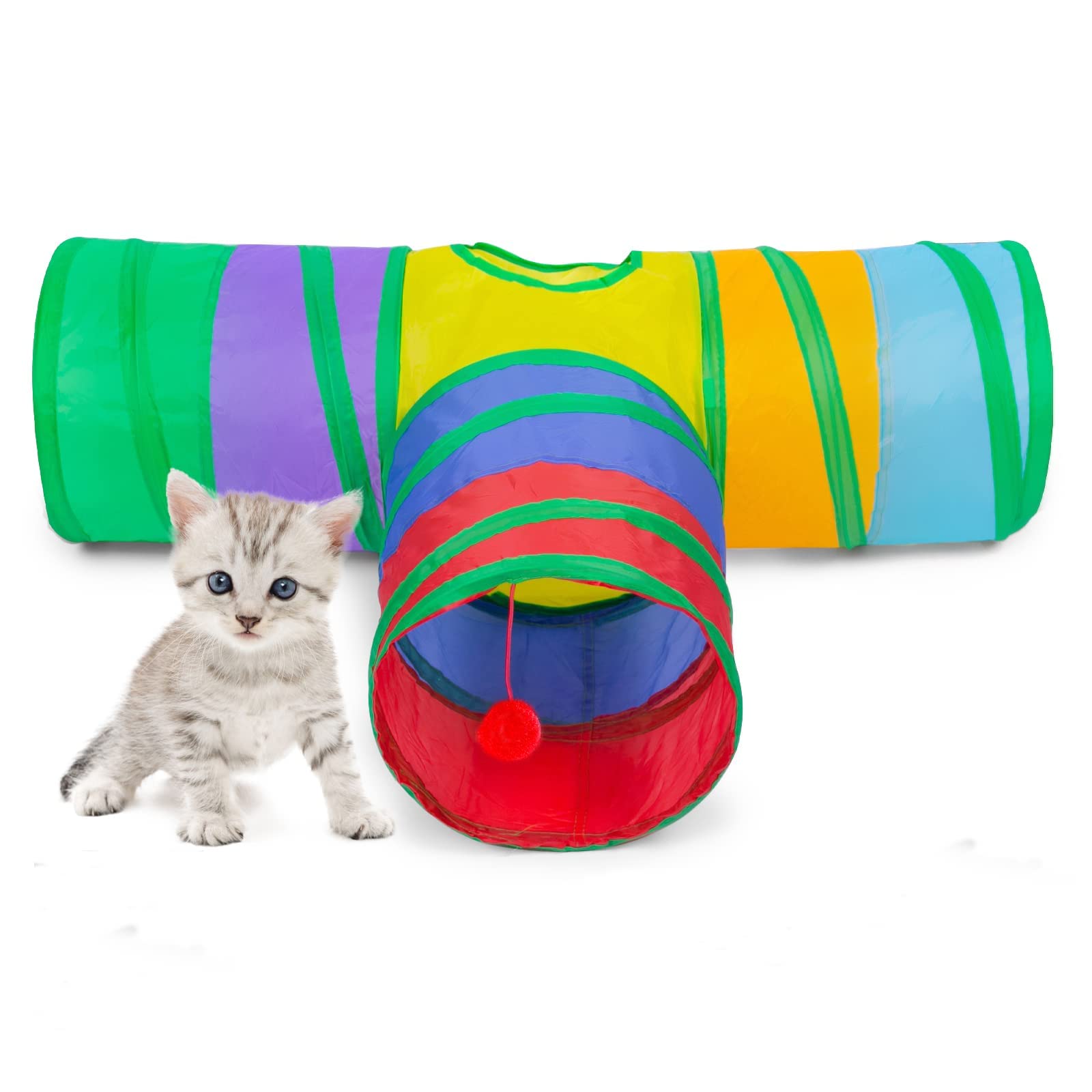 Alicedreamsky cat Tunnel, collapsible Tube with 1 Play Ball Kitty Toys, 3 Ways cat Tunnels for Indoor cats, Puppy, Kitty, Kitten