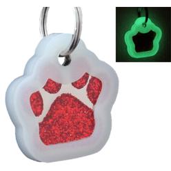 io tags Pet ID Tags, Personalized Dog Tags and cat Tags, custom Engraved, Easy to Read, cute glitter Paw Pet Tag (Red + Silencer