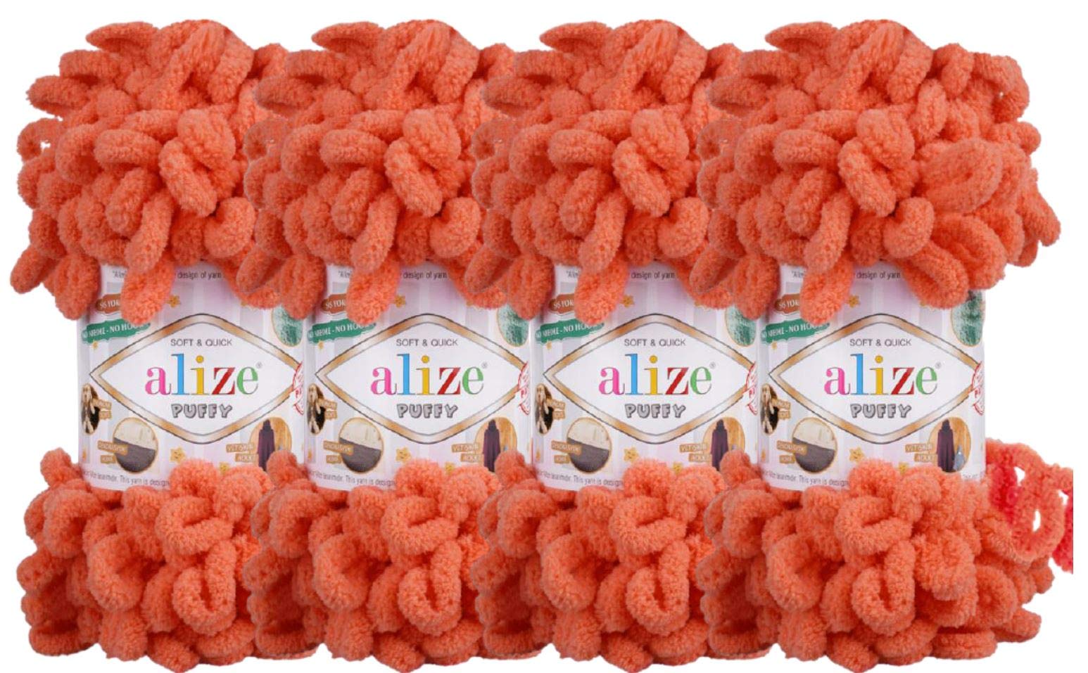 Alize 4 sknBall Alize Puffy Baby Big Loop Blanket Yarn 100% Micropolyester Soft Yarn 400gr 393 yds (619-coral)