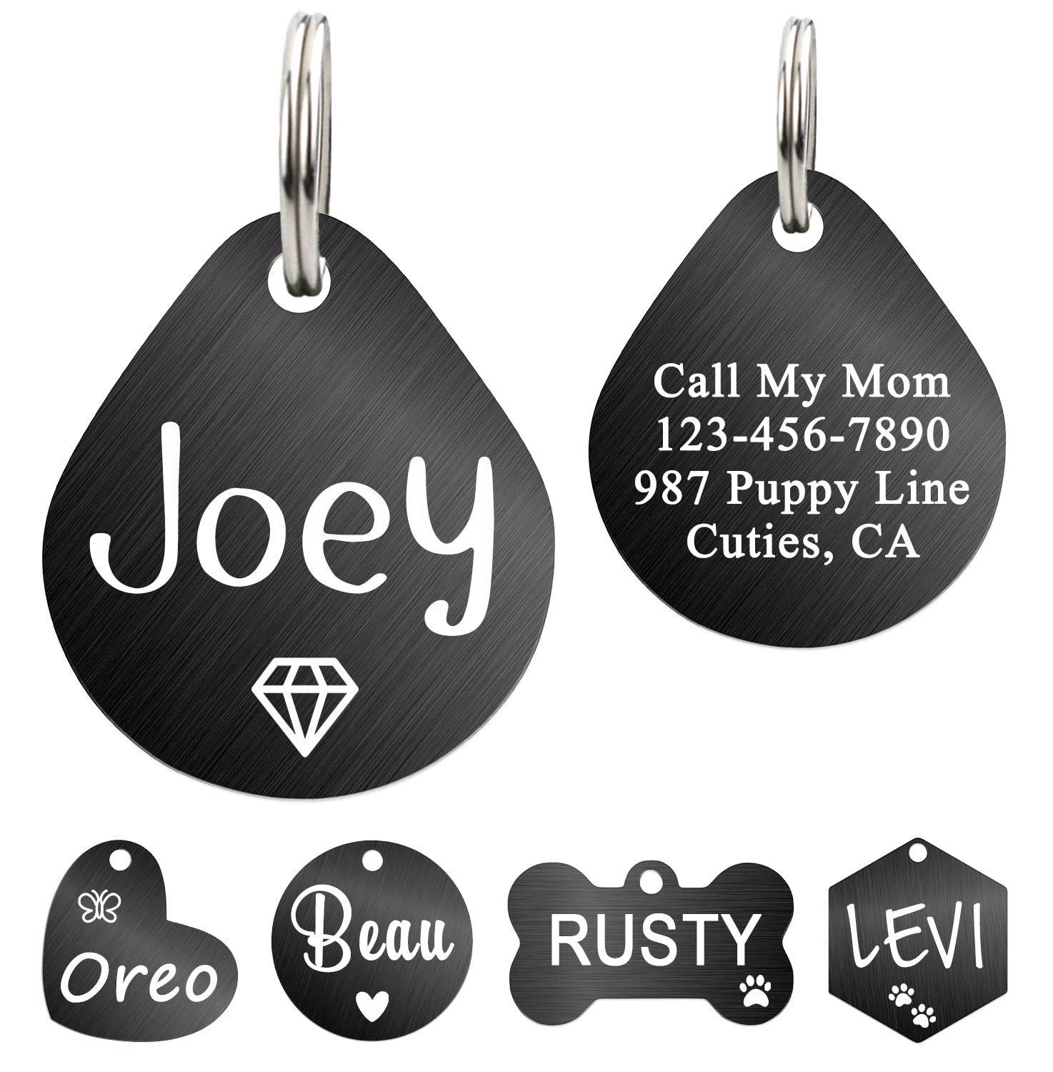 Ultra Joys Dog ID Tag, custom Dog Tag, Personalized Dog Tag, Dog Tag, Pet ID Tag, Dog Tag for Dogs, Brushed Stainless Steel Tear