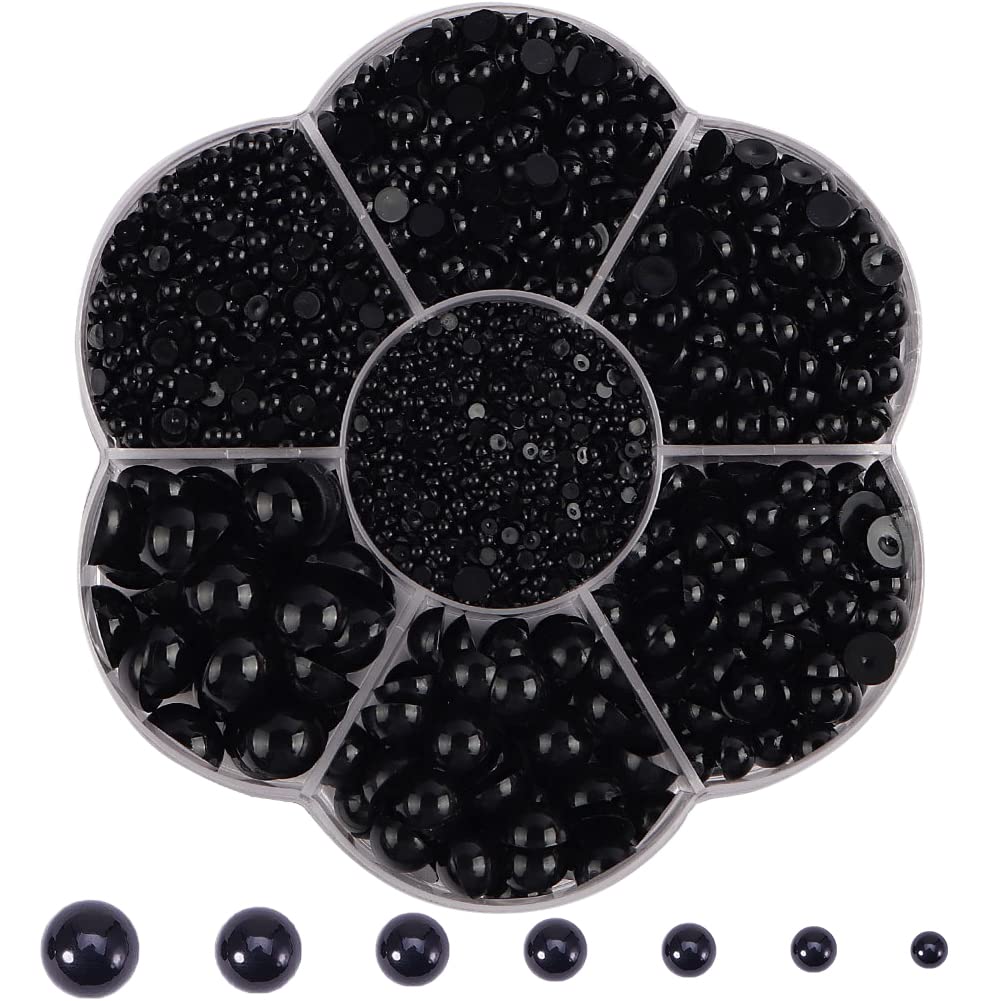 BrainKer 5700 Pcs Half Pearls for crafts,Nail Pearls for Nails Art for  crafting DIY Accessory,Flatback Pearls gems for Makeup,Black Neatl