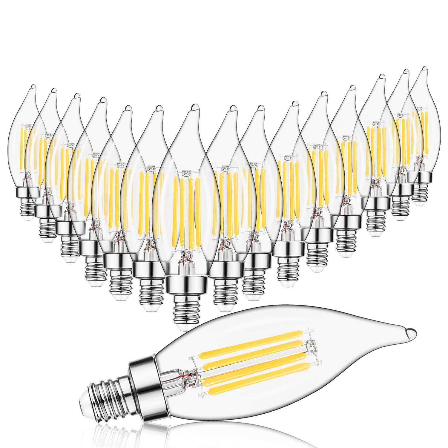 Sigalux E12 candelabra Bulb 60W, LED chandelier Light Bulbs Dimmable, Flame Tip cA10 candle Light Bulbs, 4.5W, 500LM 2700K Soft 