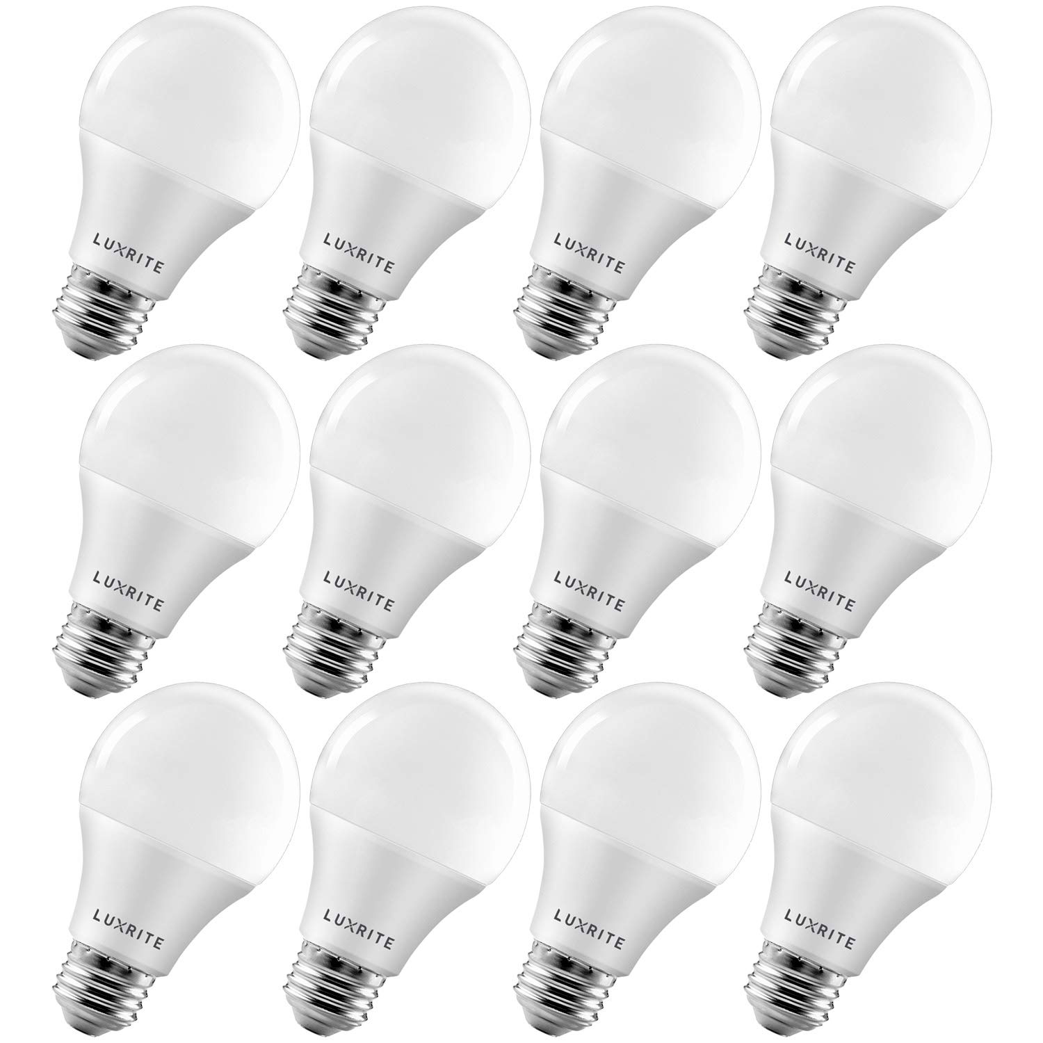 LUXRITE A19 LED Light Bulb 60W Equivalent, 4000K cool White Dimmable, 800 Lumens, Standard LED Bulb 9W, E26 Base, Energy Star, E