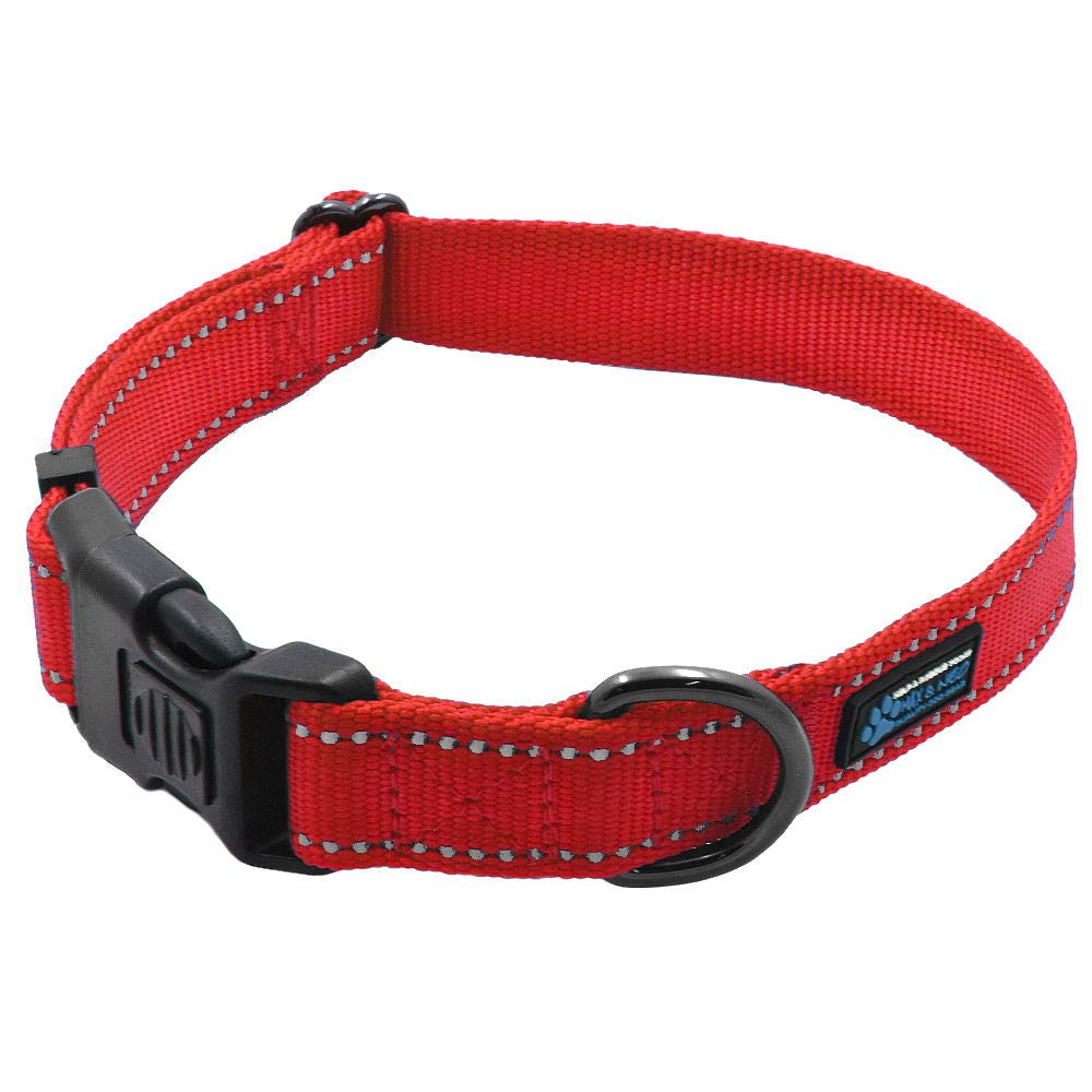 Max and Neo NEO Nylon Buckle Reflective Dog collar - We Donate a collar to a Dog Rescue for Every collar Sold (Medium, RED)