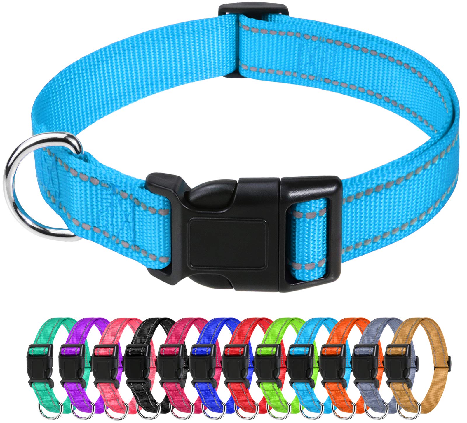 Tagme Reflective Nylon Dog Collars, Adjustable Classic Dog Collar With Quick Release Buckle For Large Dogs, Sky Blue, 1.0 Width