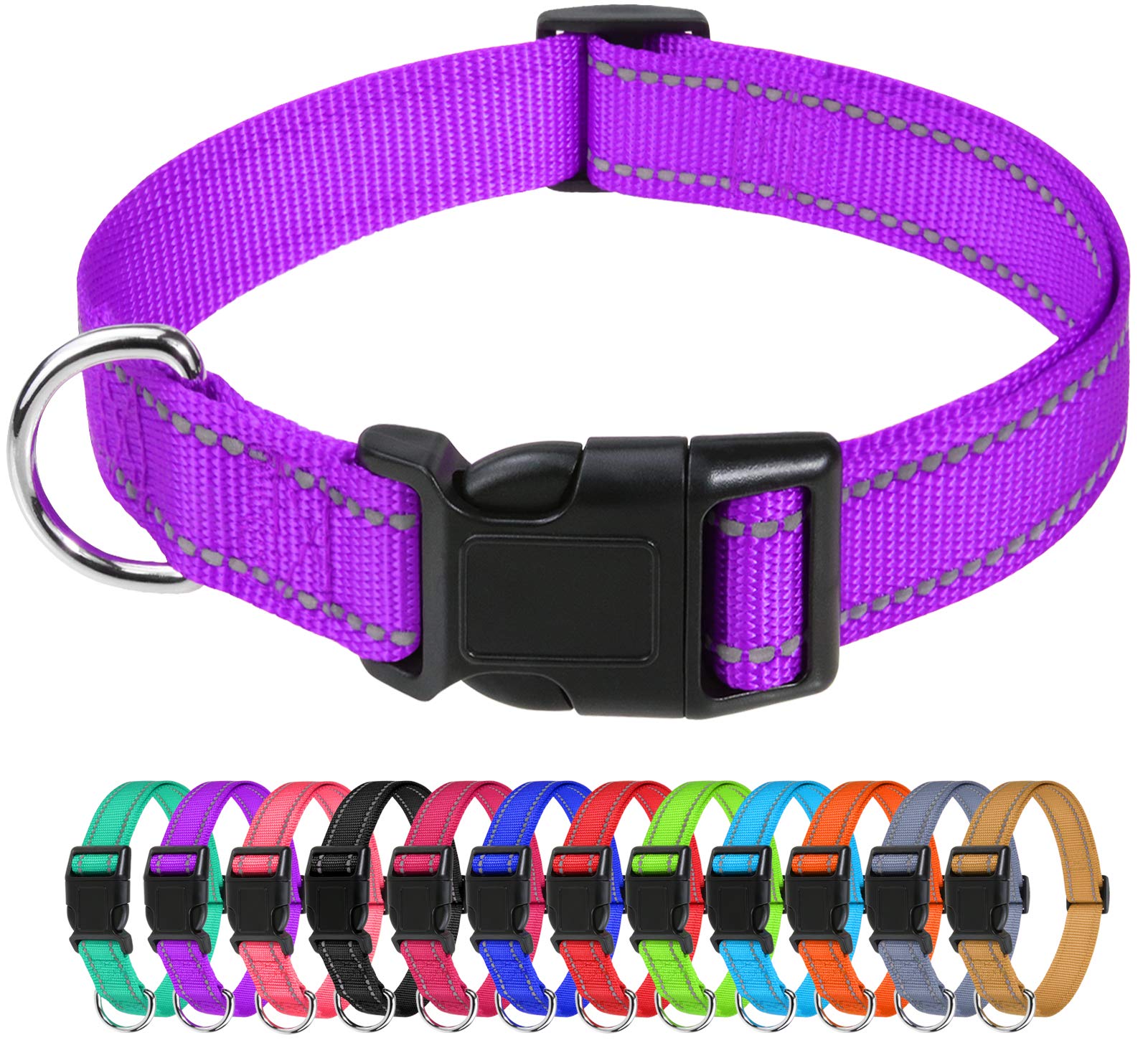 Tagme Reflective Nylon Dog Collars, Adjustable Classic Dog Collar With Quick Release Buckle For Small Dogs, 34 Width Purple