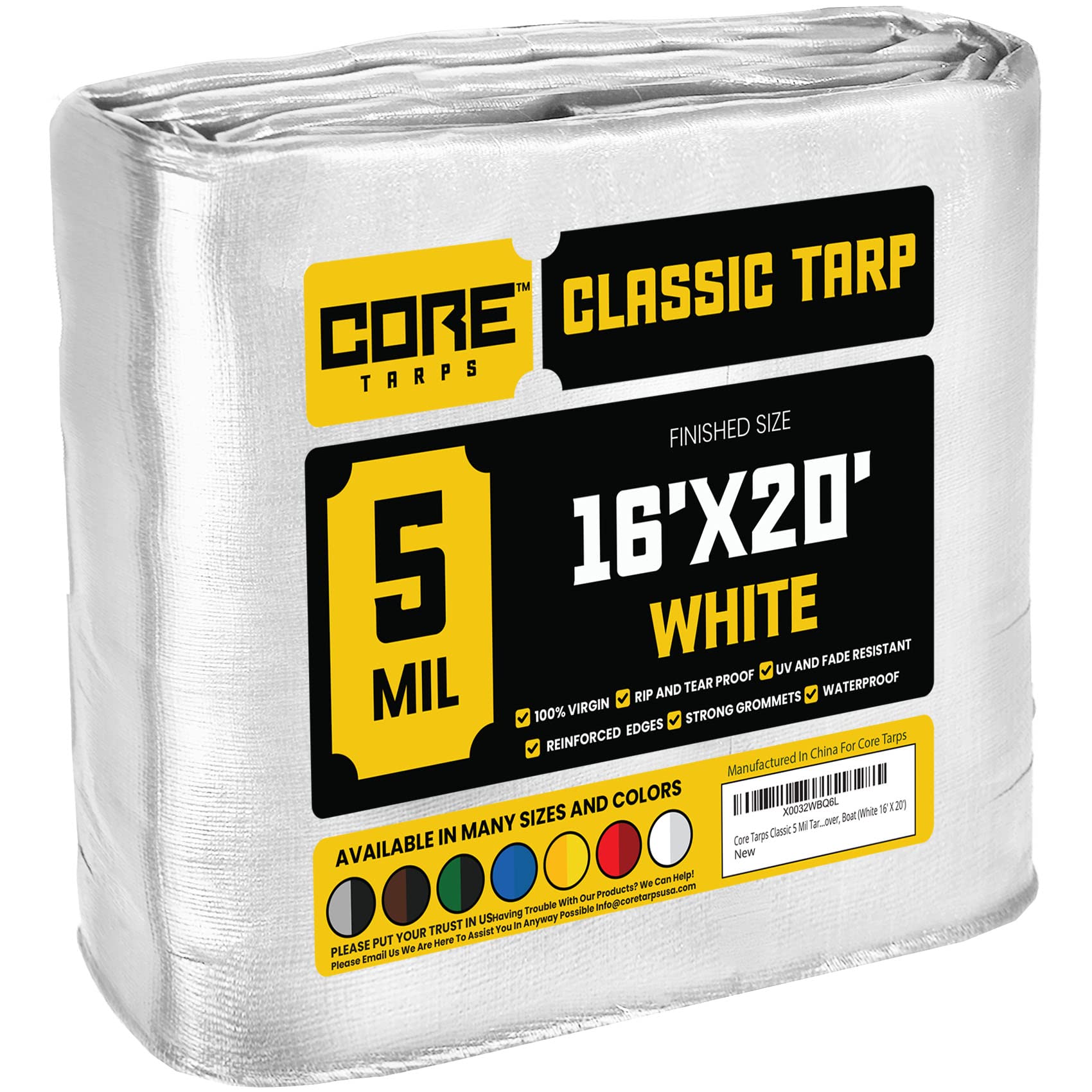 core Tarps classic 5 Mil Tarp cover, Waterproof, UV Resistant, Rip and Tear Proof, Poly Tarpaulin with Reinforced Edges for Roof